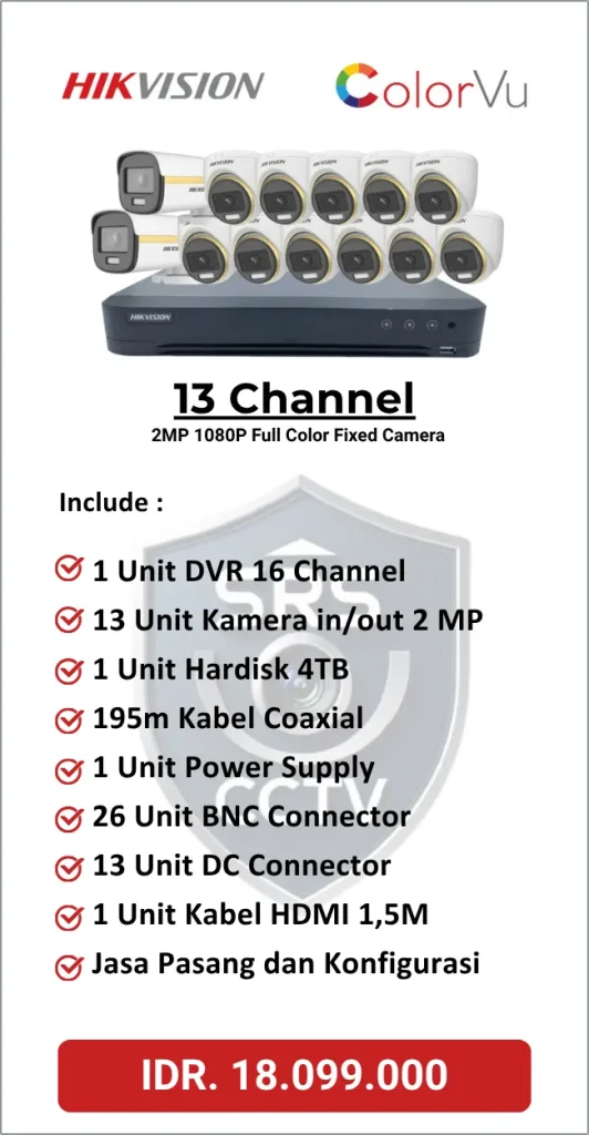 Paket Hikvision 13 Channel Full Color