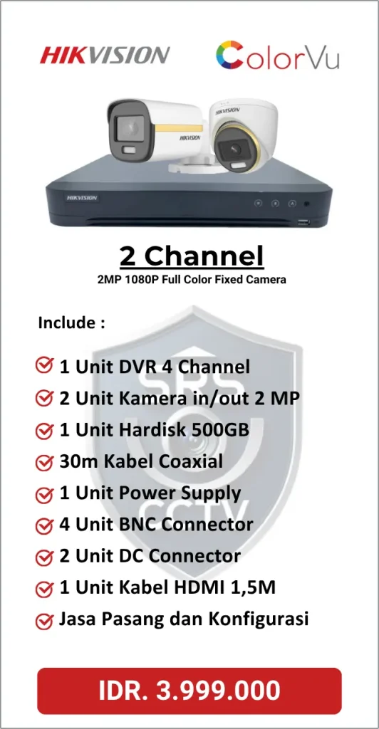 Paket Hikvision 2 Channel Full Color