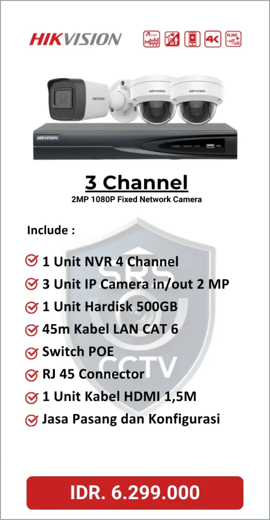 Paket Hikvision 3 Channel IP Camera