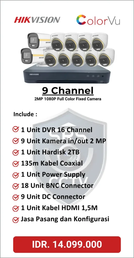 Paket Hikvision 9 Channel Full Color